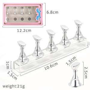 5개 네일 홀더, 인조 팁 연습 스탠드, 크리스탈 베이스 마그네틱 아트 디스플레이, 살롱 DIY 및 도구