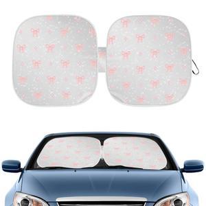 핑크 보우 프린트 자동차 윈드실드 반사형 파우치 접이식 선바이저 선쉐이드 자외선 오토 세단 해치백용 인테리어 차단 SUV 수납 액세서리