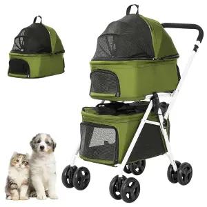 BETSOCI 더블 도그 유모차 탈착식 캐리어 2개 소형견 및 고양이용 휴대용 반려동물 접이식 경량 강아지