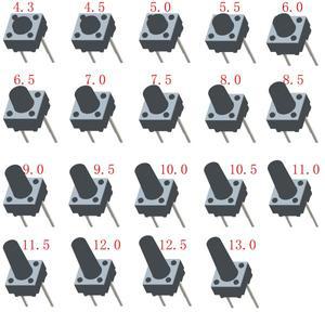 50PCS 6X6mm H  4.14.34.55678910111213mm 검정색 미니 소형 푸시 버튼 순간 택트 스위치 중간 2 핀 DIP