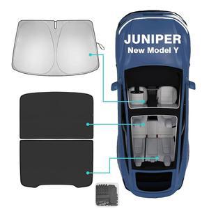 2026년형 2025년형 테슬라 신모델 Y 주니퍼 폴더블 선쉐이드 액세서리 열 자외선 차단 바이저 액세서리(루프+윈드쉴드, 블랙)와 호환되는 베스트EvMod 3PCS 윈드쉴드 및 루프