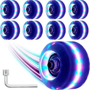 Nezylaf LED 롤러 스케이트 휠 8개 팩 78A 경도 스케이트보드 프리미엄 ABEC-9 베어링 포함 실내외 쿼드