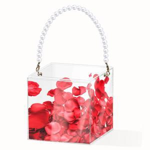 파데코르 플라워 걸 바구니, 웨딩 리본이 달린 꽃잎 색종이 조각용 아크릴 꽃 홀더(플라스틱)