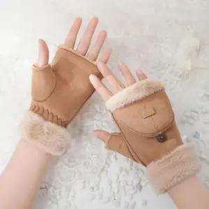 여성 2컬러 무스탕 스웨이드 벙어리 반장갑 하프핑거