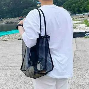 메쉬 캐쥬얼룩 쇼퍼백 블랙 에코백 숄더백