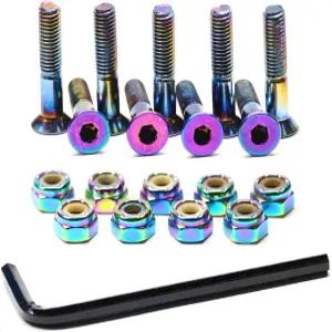 스케이트보드 하드웨어 9PCS 볼트 세트 데크 마운팅 나사 너트 육각 키 스케이트 부품 의상 눈부신 컬러