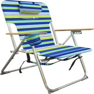 캐리비안 조 접이식 비치 의자 헤드레스트 컵 홀더 나무 팔걸이가 있는 4포지션 휴대용 백팩 캠핑