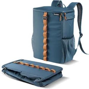 클레버메이드 접이식 백팩 쿨러 24캔 단열 여행용 소프트 사이드 비치 누수 방지 평평한 - 오션 코냑