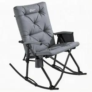 포털 접이식 흔들기 캠핑 의자 야외 - 파티오 앞 현관 뒷마당 잔디 거실용 두꺼운 패딩 리클라이너 휴대용