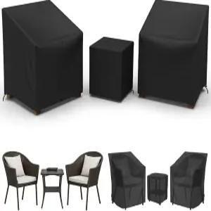 가사다르 야외 가구 커버 방수 외부 의자 및 커피 테이블용 파티오 세트 방풍 블랙