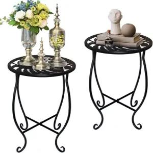 작은 공간을 위한 사이드 테이블 2팩 금속 야외 실내 내후성 미니 원형 풀 의자 파티오 야드 현관 발코니