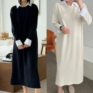 bns 라렌 아이보리 여성 빅사이즈 셔츠 롱 원피스 임부복 임산부