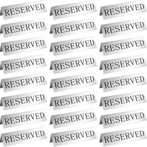 페리터 메탈 예약 테이블 사인 양옆 스탠드 텐트 웨딩 레스토랑 예식용 5.91 x 3.15 인치(실버 24개)