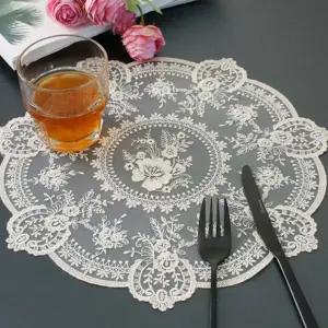 [이지커머스]원형 레이스 매트 홈파티 꾸미기 식탁 테이블 덮개 레이스매트 플라워자수매트 식탁테이블보