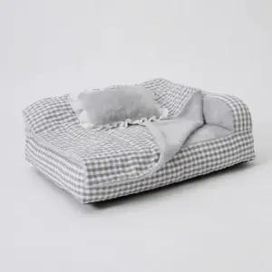 반려견쿠션하우스 강아지 침대 쿠션 체크그레이 대형 반려견 하우스 1P