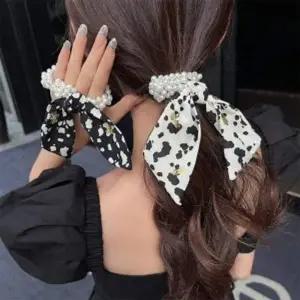 곱창밴드 얼룩무늬 리본 매듭 진주 머리끈