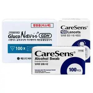 [셀러허브]글루코나비 혈당측정지 100매 + 채혈침 100개 + 알콜솜100개 수치 체크 검사지 D (S43617792)