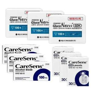 [셀러허브]글루코나비 혈당측정지 300매+채혈침 300개+알콜솜 300개 수치 검사 체크지 스트 (S43617795)