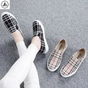 [애슬릿] 여성 슬립온 체크 데일리 발편한 단화 3cm