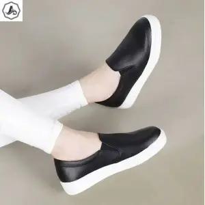 [애슬릿] 여성 가죽 슬립온 발편한 데일리 단화 3cm