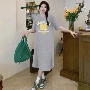 여성 임부복 롱 홈웨어 프린팅 트임 오버핏 반팔 원피스