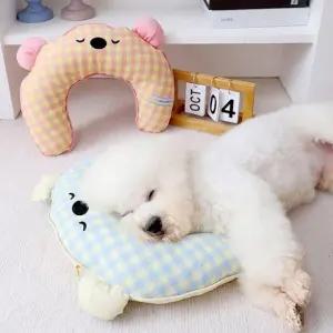 강아지 고양이 베개 체크 목 쿠션 애견 용품 세탁 가능