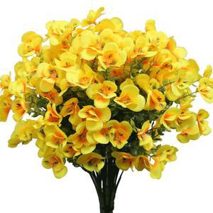 URSTOUD 인공 변색 난초 6묶음, 꽃 부케 웨딩 사무실 실외 플라스틱 녹색 꽃병(옐로우) 차단 실내 주방 자외선 정원 가정 테이블 없는 인조 신부 가짜