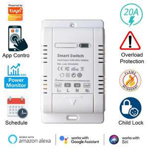 Tuya WiFi 20A 스마트 스위치 회로 차단기 APP 원격 제어 전력 모니터 과부하 보호 Alexa 및 Google Home과
