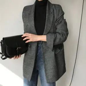 가을 소매 롤업 체크 자켓 여성용 클래식 아우터 테일러드 체크 자켓 데일리룩