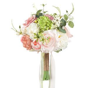 LCICLLY 신부 핑크 부케 부케, 봄 블러쉬 들러리를 던지기 꽃 위한 파스텔 21.8CM(8.6인치) 실크 그린 결혼식 소박한 장식 정원 화이트 가짜 웨딩 보헤미안 인공 장미