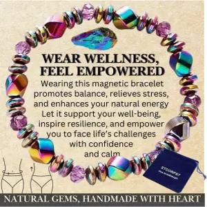 STCORPS7 마그네틱 힐링 팔찌 - 림프 배액 불안 감소 및 체중 감량을 위한 조절 가능한 헤마이트 여성