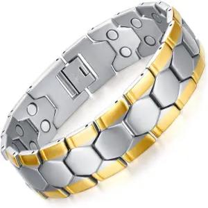 남성용 JFUME 마그네틱 팔찌 18K 골드 도금 이중 강도 자석 및 4in1 요소 남성 8.5 조절 가능