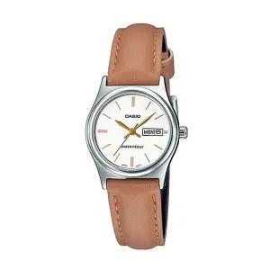 카시오 LTP-V006L-7B2 여성 라운드 아날로그 가죽 손목 시계