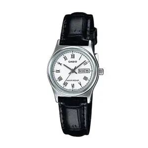 카시오 LTP-V006L-7B 여성 라운드 아날로그 가죽 손목 시계