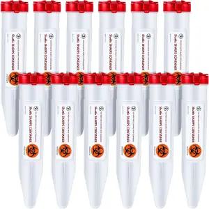 Fabbay 12개 여행용 샤프 운반용 잠금 메커니즘 바늘 용기 소형 일회용 6.5 x 1.38