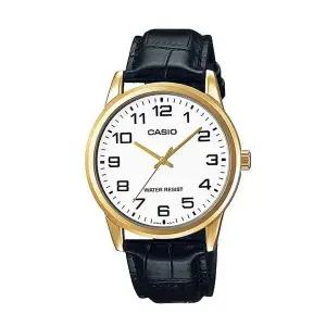 카시오 MTP-V001GL-7B 남성 라운드 아날로그 가죽 손목 시계