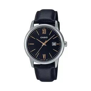 카시오 MTP-V002L-1B3 클래식 라운드 남성 가죽 아날로그 시계