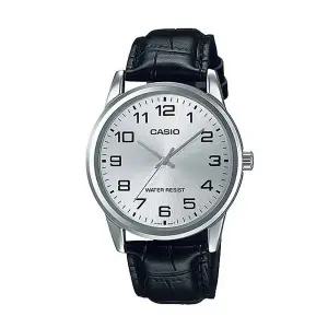 카시오 MTP-V001L-7B 남성 라운드 아날로그 가죽 손목 시계