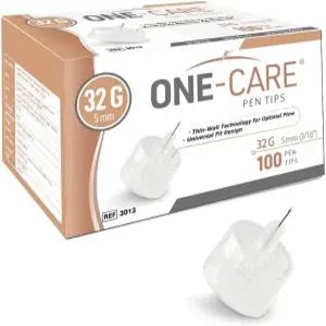 원케어 펜 팁 32G x 5mm 유니버설 핏 초박형 디자인 얇은 벽 흐름 기술 100 카운트 박스