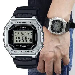 카시오 W-218HM-7A 남성 스퀘어 우레탄 디지털 손목 시계
