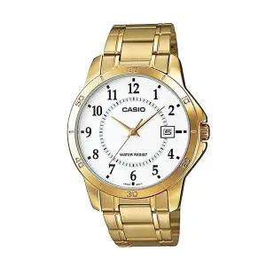 카시오 MTP-V004G-7B 남성 라운드 아날로그 메탈 손목 시계