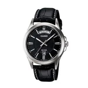 카시오 MTP-1381L-1A 남성 라운드 아날로그 가죽 손목 시계