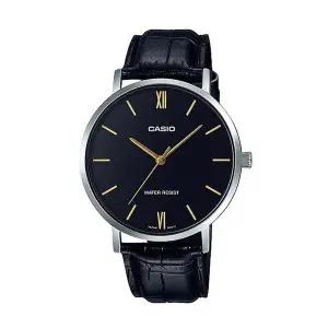 카시오 MTP-VT01L-1B 남성 라운드 아날로그 가죽 손목 시계