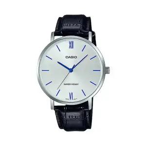 카시오 MTP-VT01L-7B1 라운드 남성 가죽 아날로그 시계
