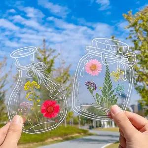 압화 책갈피 투명 책갈피만들기 12개세트 다꾸 스티커 꽃 유리병 태슬 diy 공예 학교수업