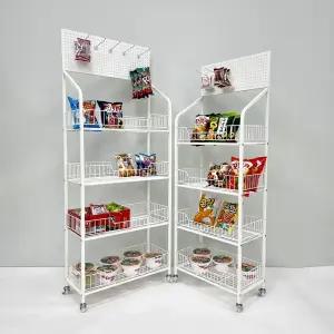 이동식 철제 진열대 4단 간식 과자 라면 음료 진열 편의점 PC방 선반 타공보드+고리 포함 SN-60