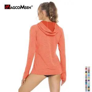 등산티셔츠 MAGCOMSEN 여성용 UV/자외선 차단 후드 스?셔츠 빠른 건조 안티 UV 티셔츠 긴팔 UPF 50 + 서핑