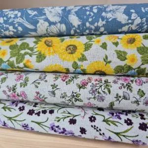 11수 대폭 면 린넨 빈티지 플라워 패브릭 원단 4종