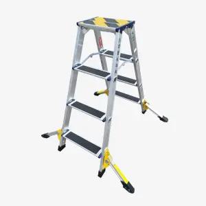 4단 미니 아웃트리거 HSN-L2037 미끄럼방지 포함 광폭형 안전 사다리 경량 이동식 사다리