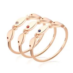 갤러리아 [비앤비골드] 18K 행운 물고기 세마리 원큐빅 탄생석 반지 모음 12